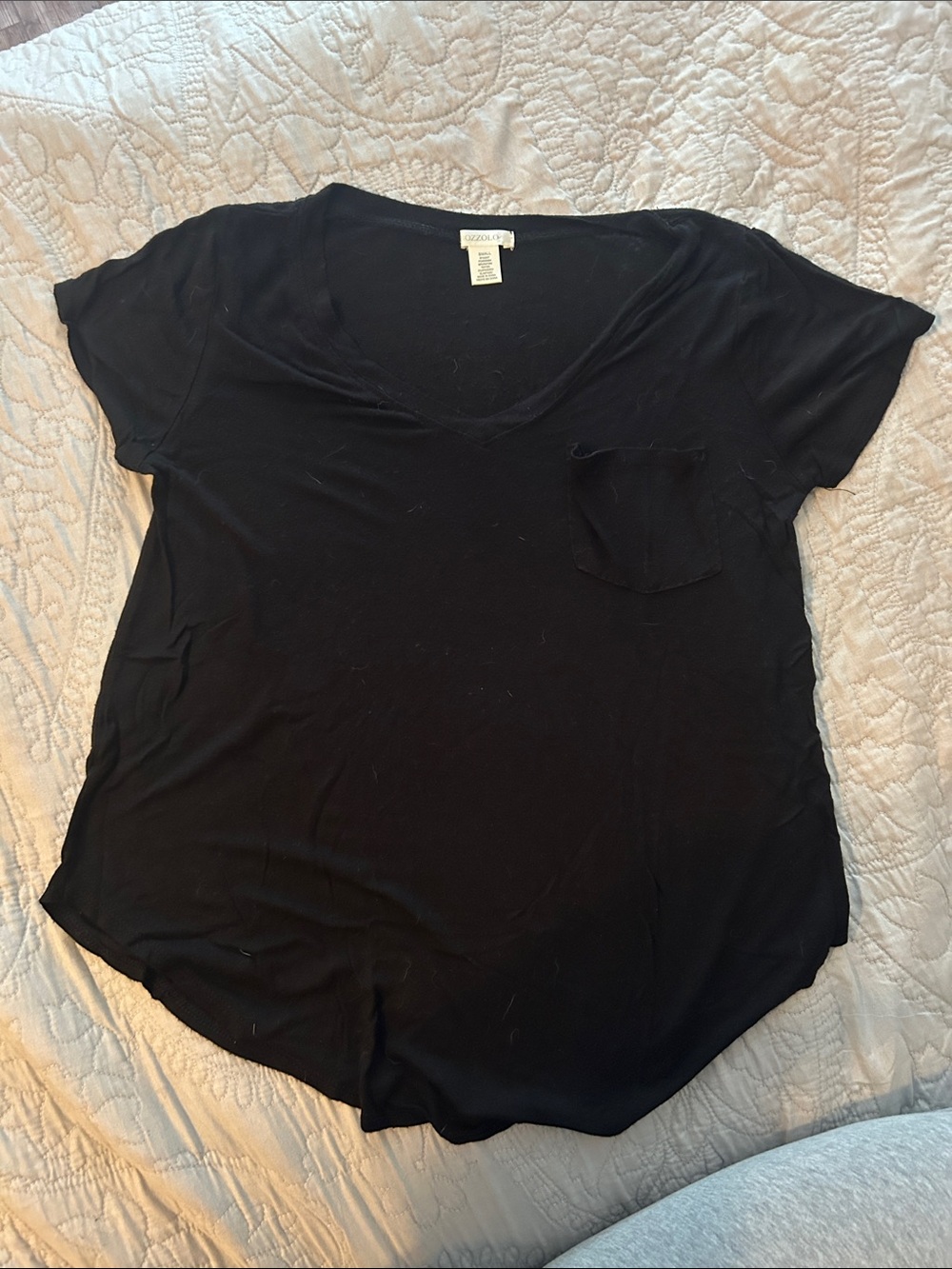 Black V-Neck Short Sleeve Pocket Tee